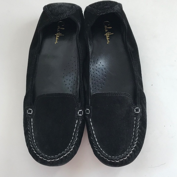 COLE HAAN Black Ballet Flat Suede Nike Air Slip On Loafer Women’s Size 9.5 WIDE - Picture 2 of 16